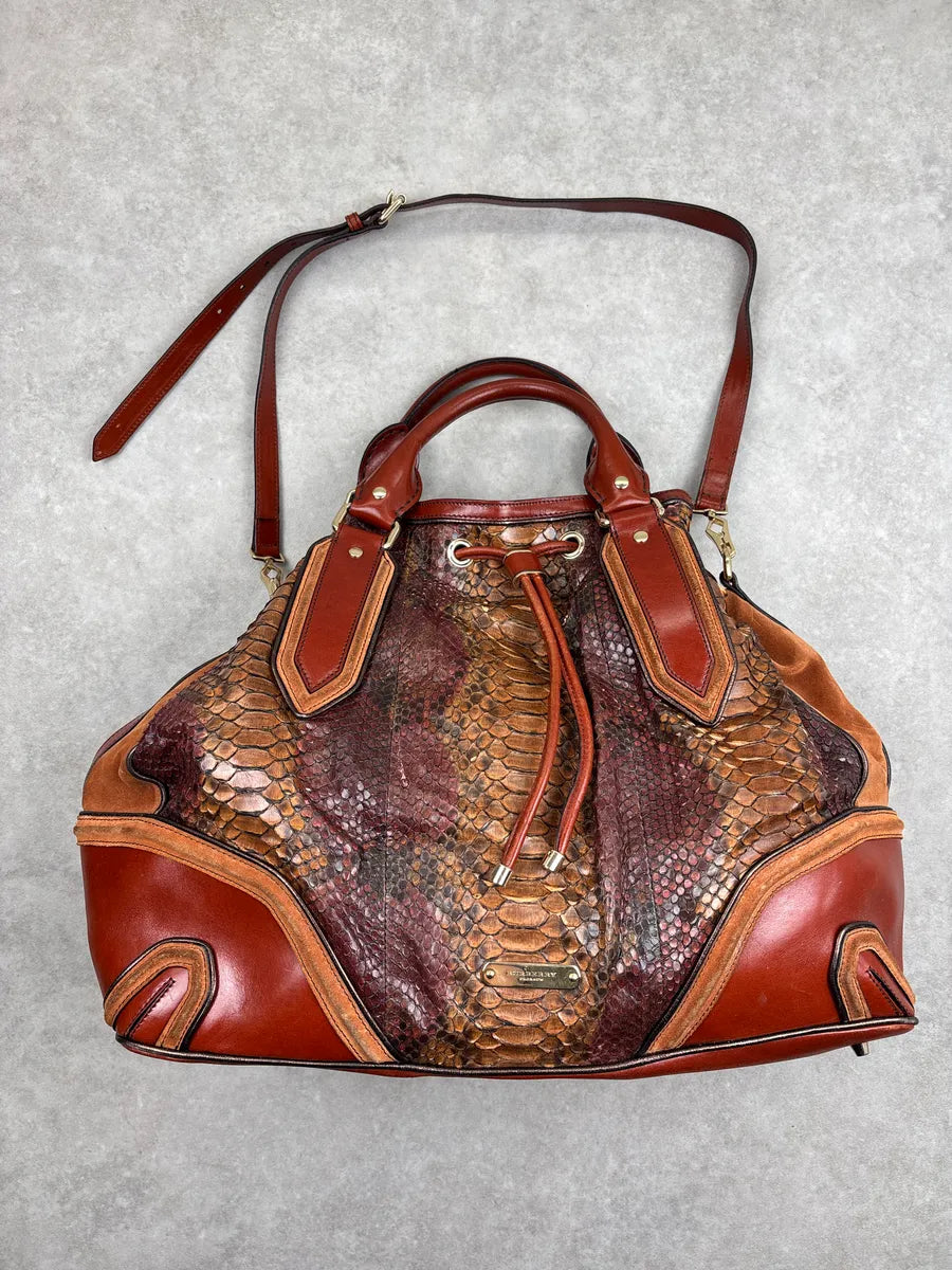 Burberry Prorsum Brown Python Snake Leather Drawstring Tote Totebag WbWzEcwD 0
