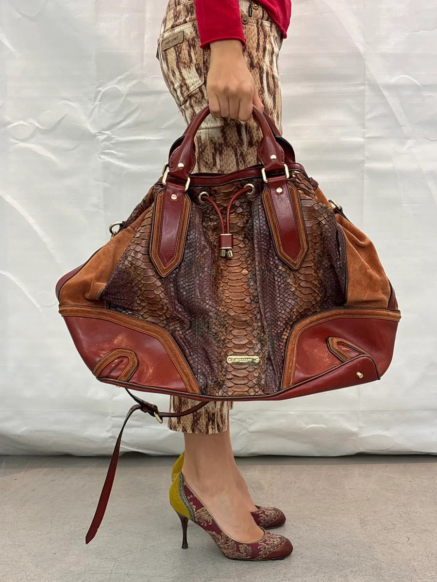 Burberry Prorsum Brown Python Snake Leather Drawstring Tote Totebag WbWzEcwD 2