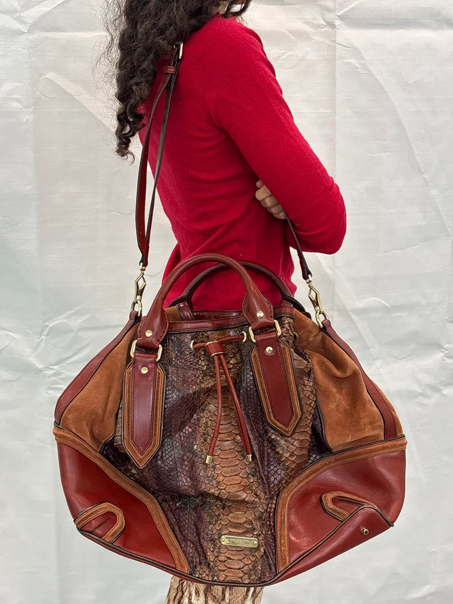 Burberry Prorsum Brown Python Snake Leather Drawstring Tote Totebag WbWzEcwD 3