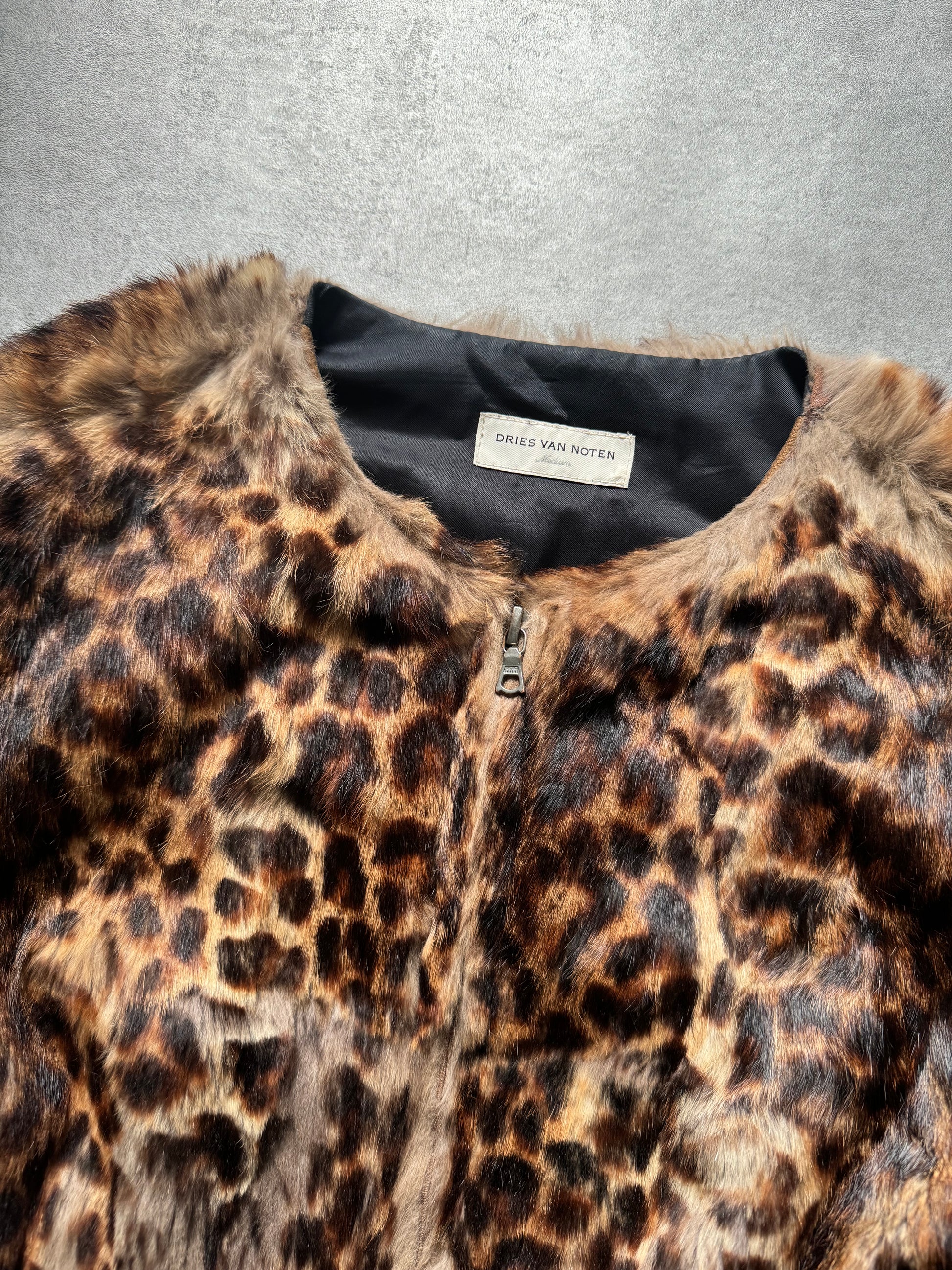 2000s Dries Van Noten Fur Zip Jaguar Leather Sweater (M) - 8