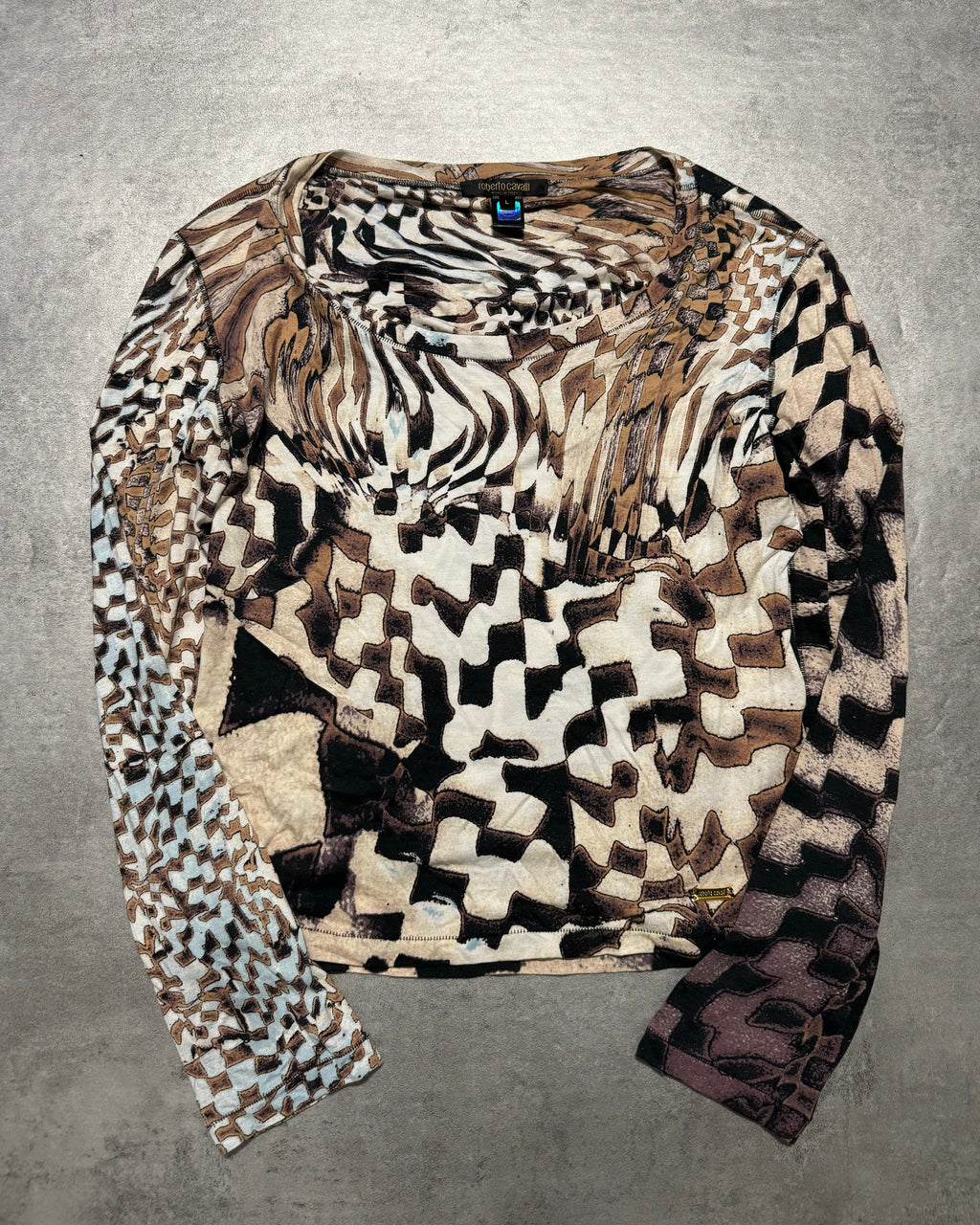 AW2003 Roberto Cavalli Brown Geometrical Psycho Mesh Top  (XS/S) - 1