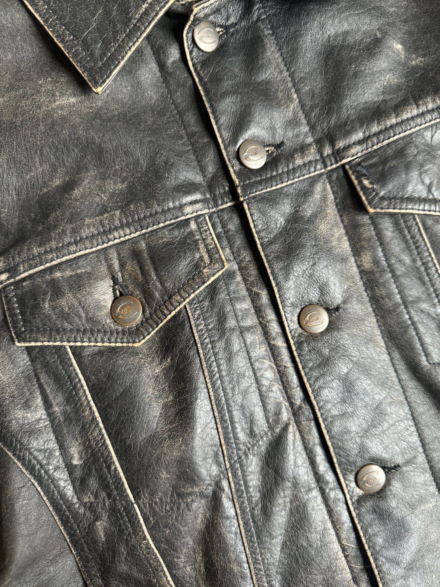 2000s Cavalli Brut Raw Patin Archive Leather Jacket (M) - 12