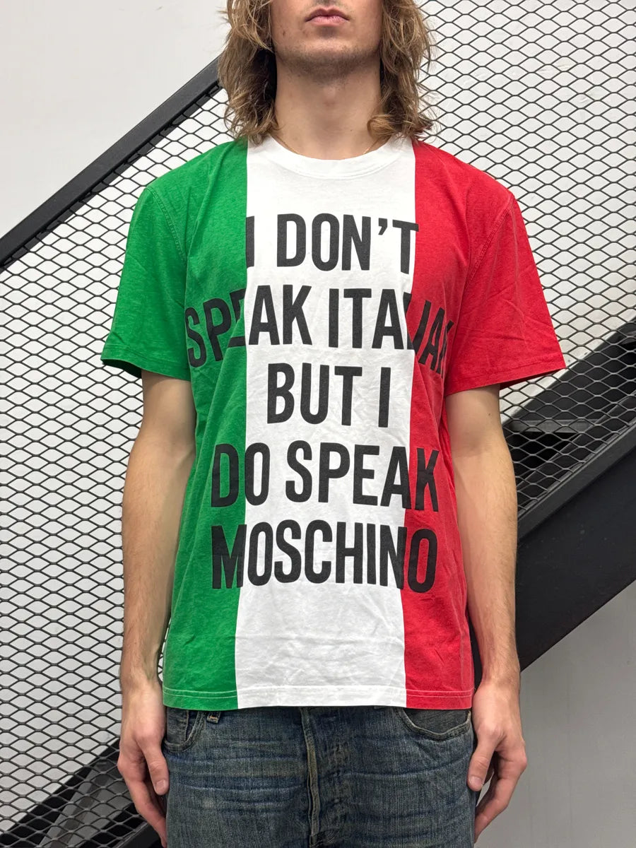 AW2014 Moschino Italian Flag Slogan T-Shirt WmWIZern 1