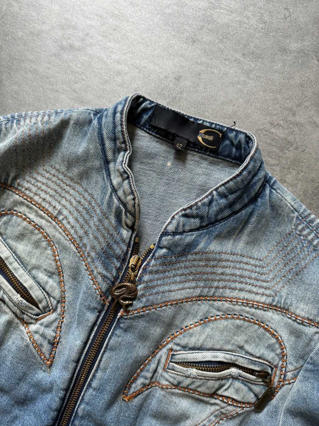 SS2004 Cavalli Sexy Biker Conceptual Denim Jacket (XS) - 3