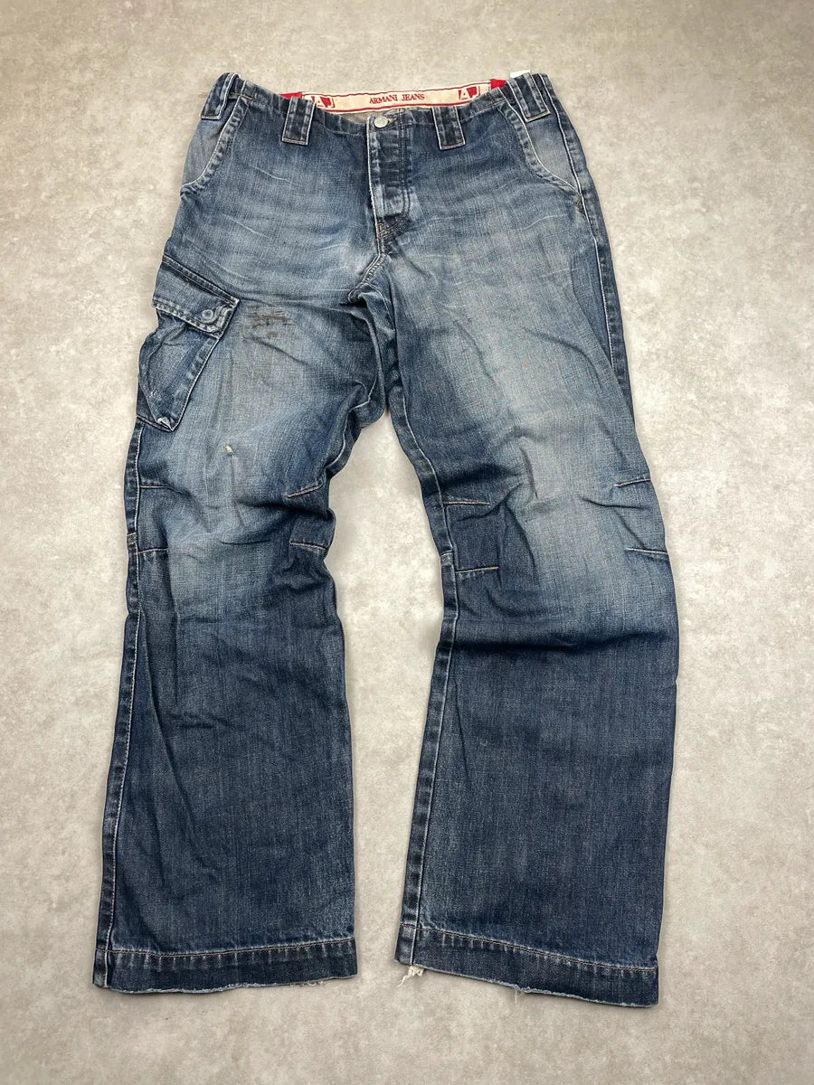 AW2005 Armani Blue Denim Cargo Wide Leg Jeans WpDlbCYg 2