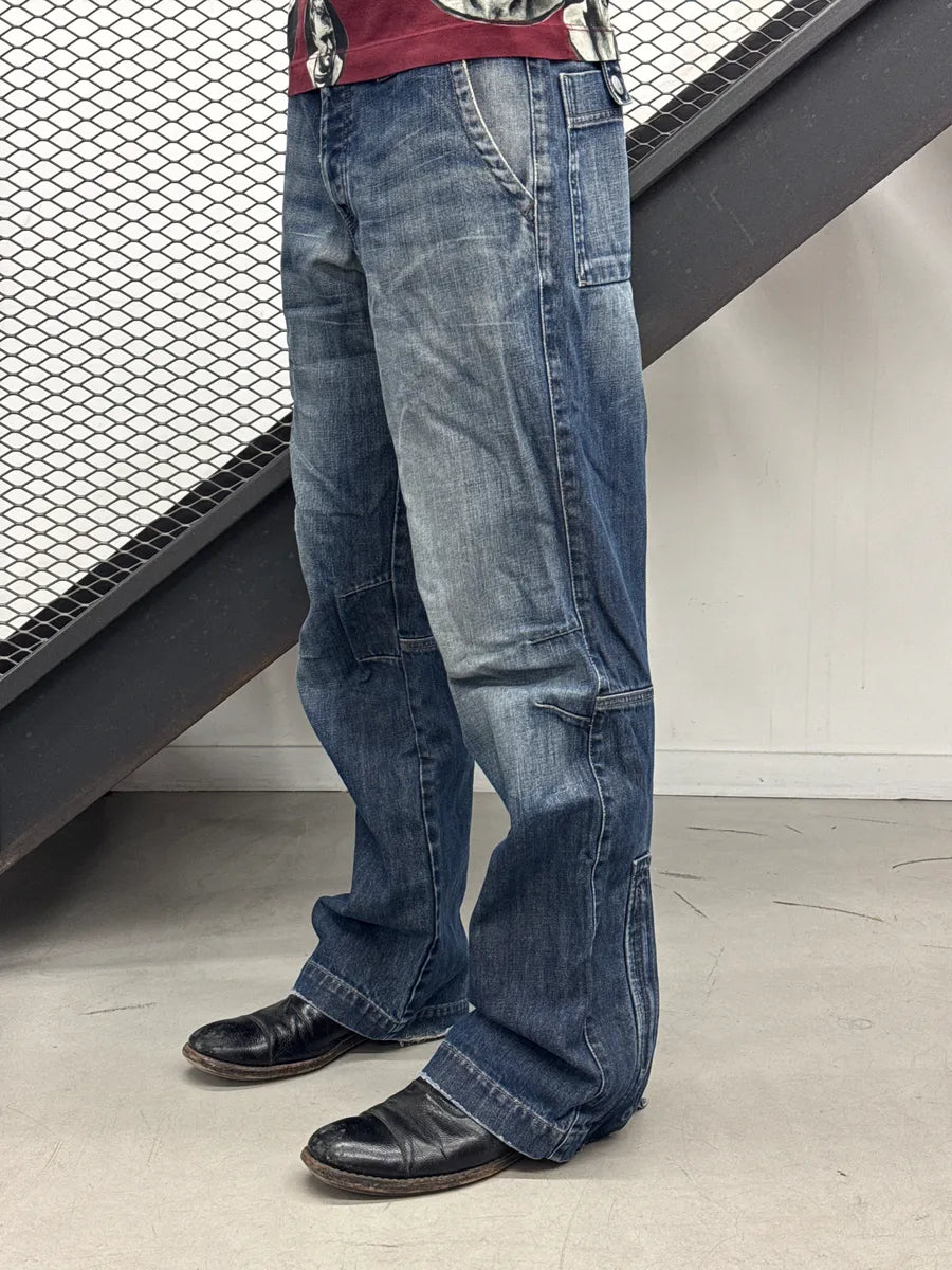 AW2005 Armani Blue Denim Cargo Wide Leg Jeans WpDlbCYg 3