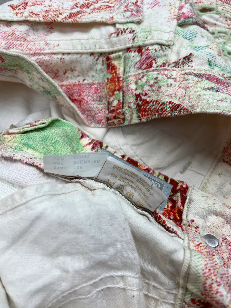 SS2002 Roberto Cavalli Off-White Denim Floral Lazer Cut Pants WrGPUqtq 12
