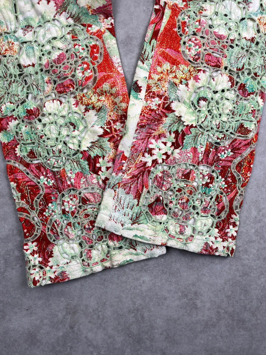 SS2002 Roberto Cavalli Off-White Denim Floral Lazer Cut Pants WrGPUqtq 6
