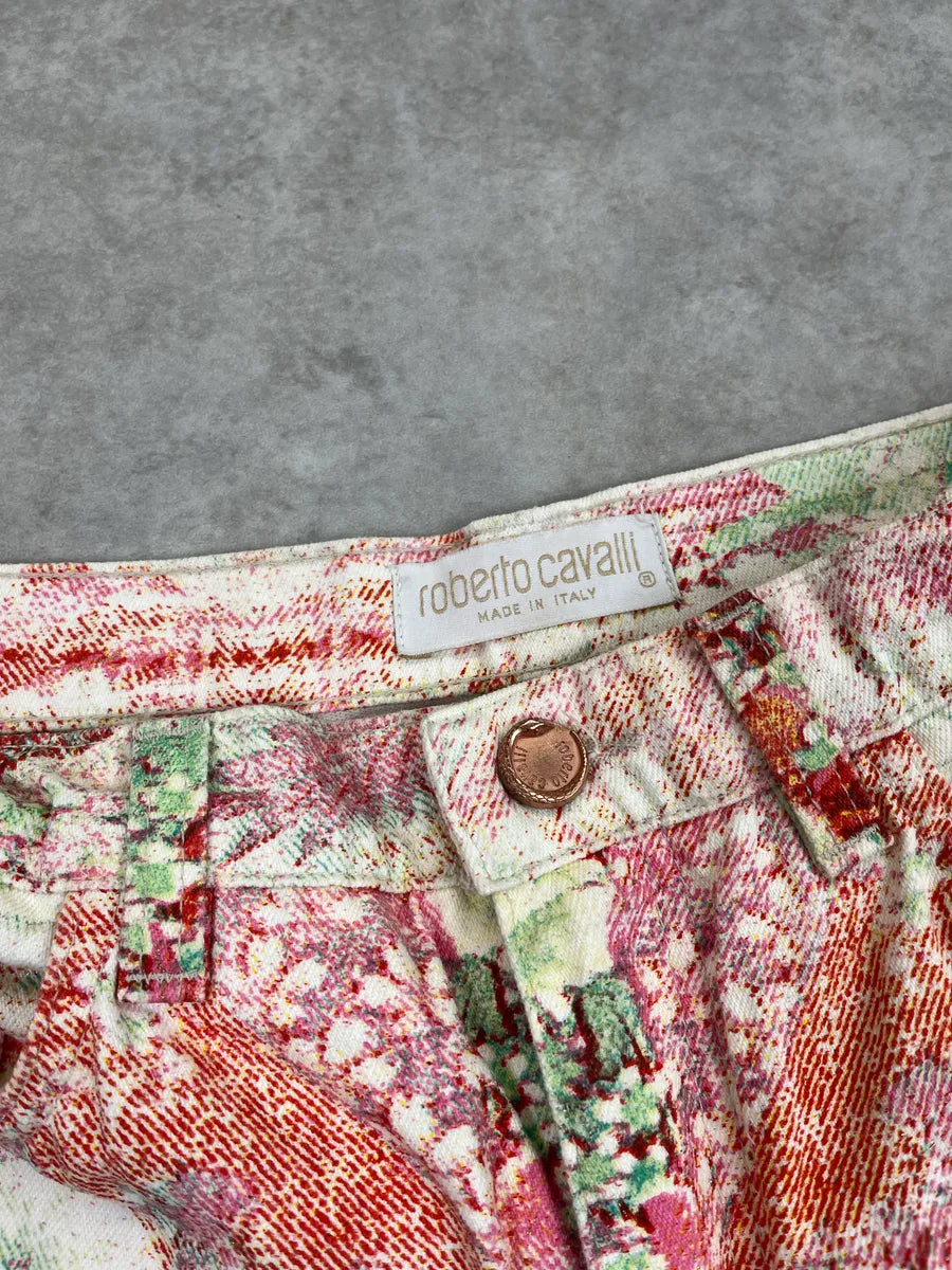 SS2002 Roberto Cavalli Off-White Denim Floral Lazer Cut Pants WrGPUqtq 10