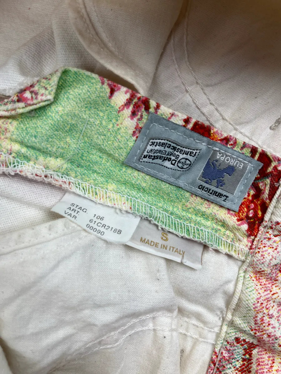 SS2002 Roberto Cavalli Off-White Denim Floral Lazer Cut Pants WrGPUqtq 11