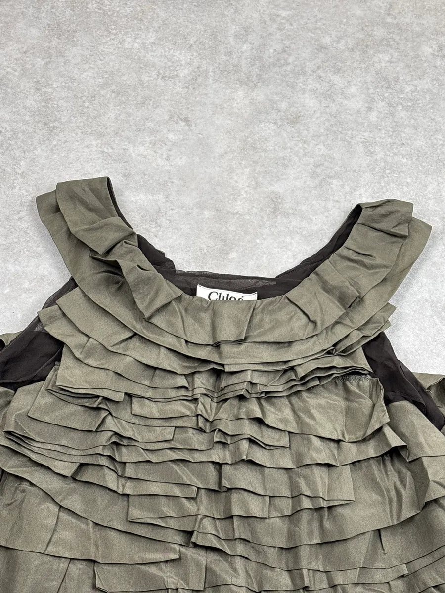 AW2006 Chloé Khaki Green Relief Silk Tank Top  WwXRglTz 7