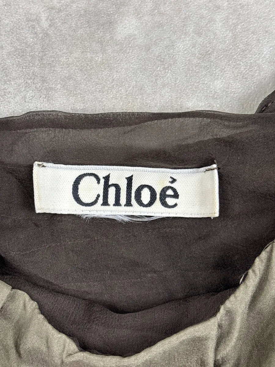 AW2006 Chloé Khaki Green Relief Silk Tank Top  WwXRglTz 8