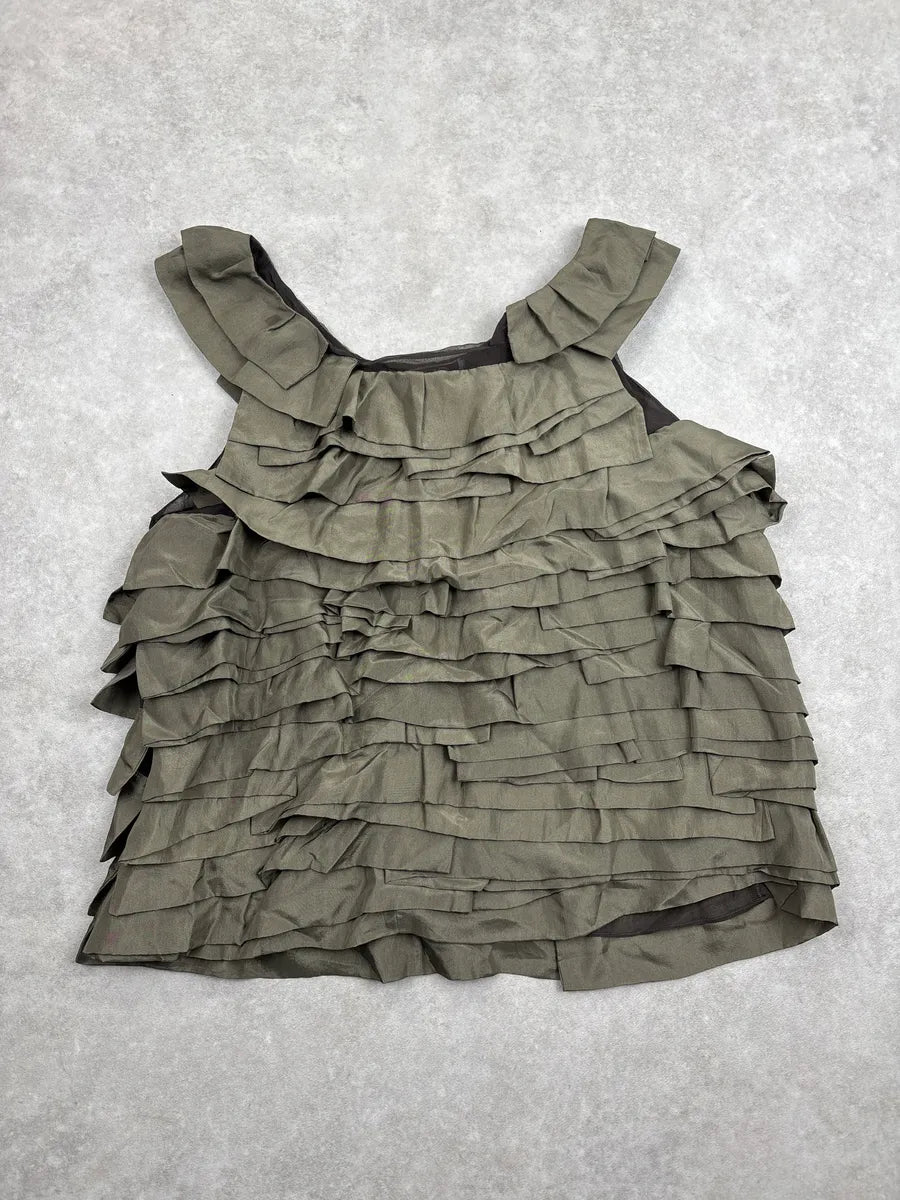 AW2006 Chloé Khaki Green Relief Silk Tank Top  WwXRglTz 3