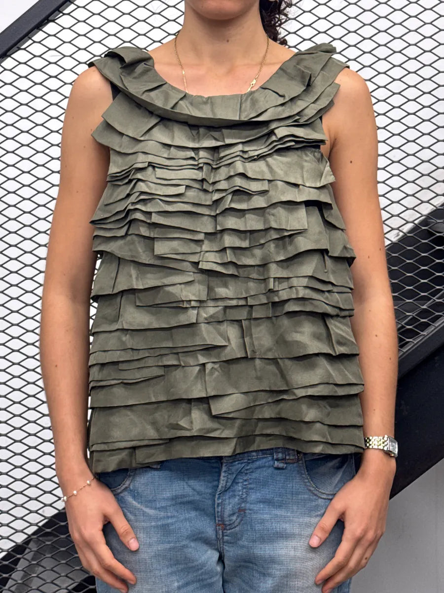 AW2006 Chloé Khaki Green Relief Silk Tank Top  WwXRglTz 1