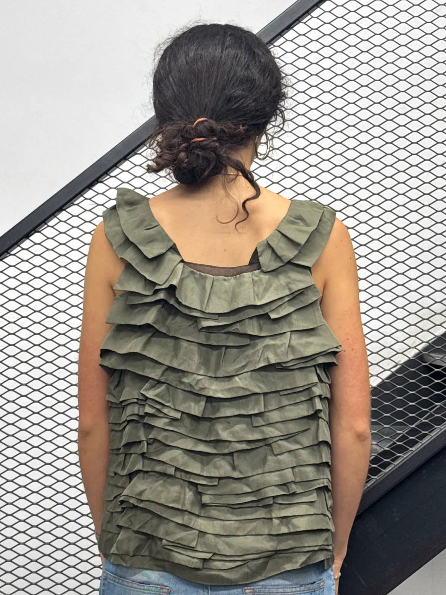 AW2006 Chloé Khaki Green Relief Silk Tank Top  WwXRglTz 2