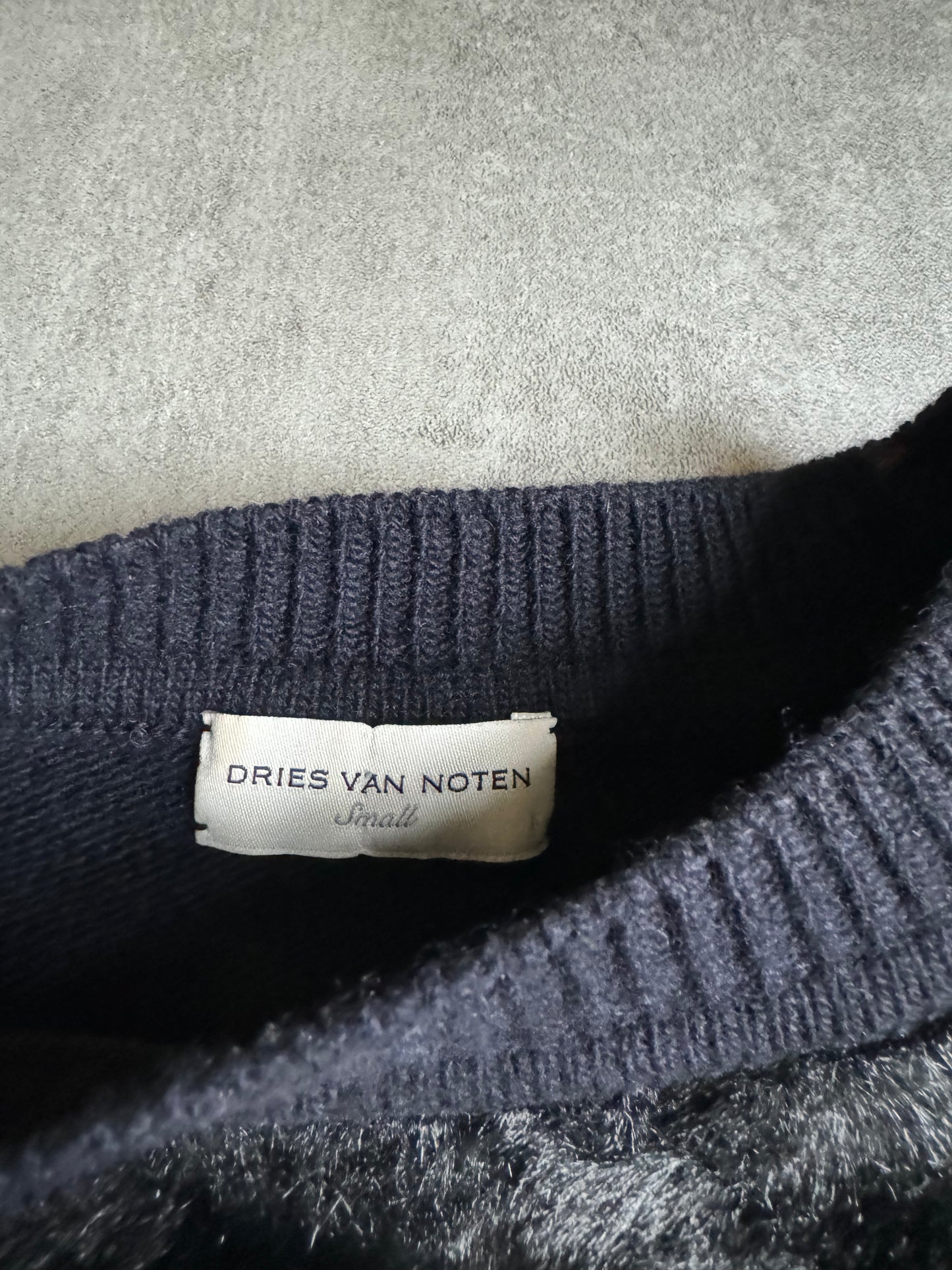 Dries Van Noten Wool & Cashmere Pony Hair Black Navy Sweater (XS) - 5