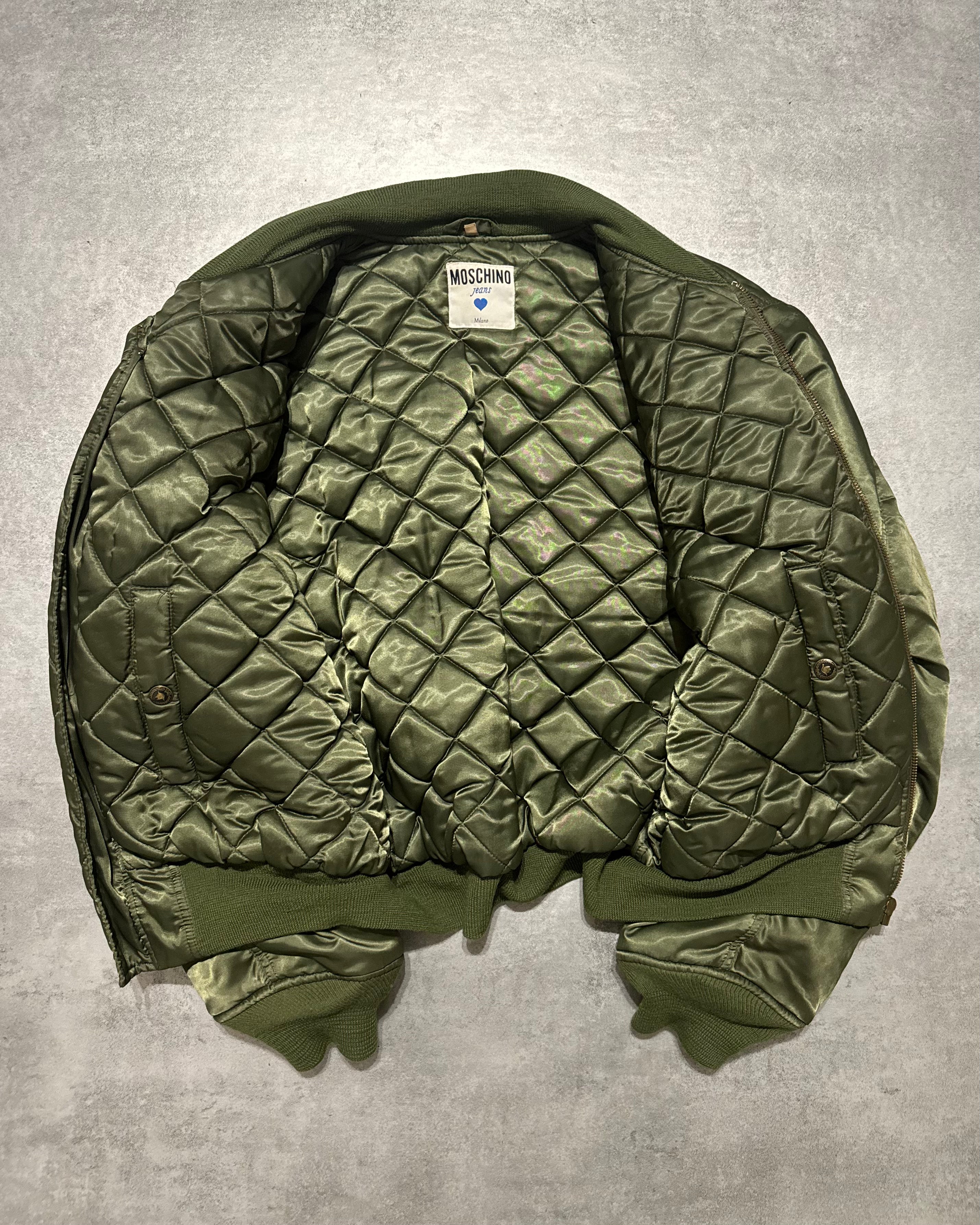 1990s Moschino Olive Nylon Italian Aero Bomber Jacket (M/L) - 2