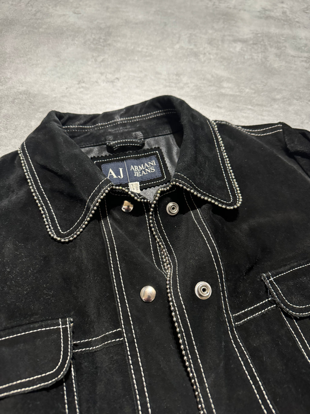 2000s Armani Black Suede Embellished Suede Leather Jacket (XS/S) - 10