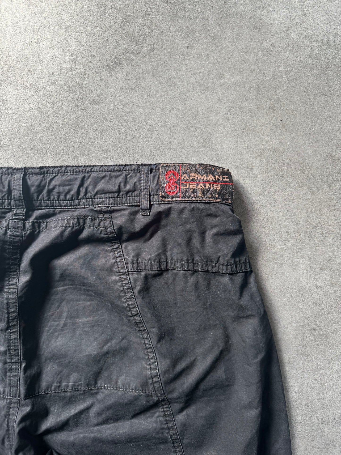 2000s Armani Wide Black Cargo Pants  (M) - 11