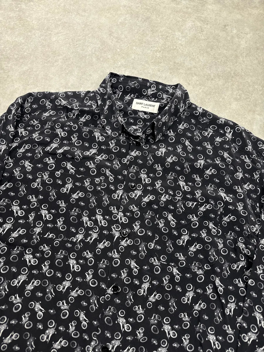 SS2018 Saint Laurent Black Silk Motocross Print Shirt XCrpbylR 4