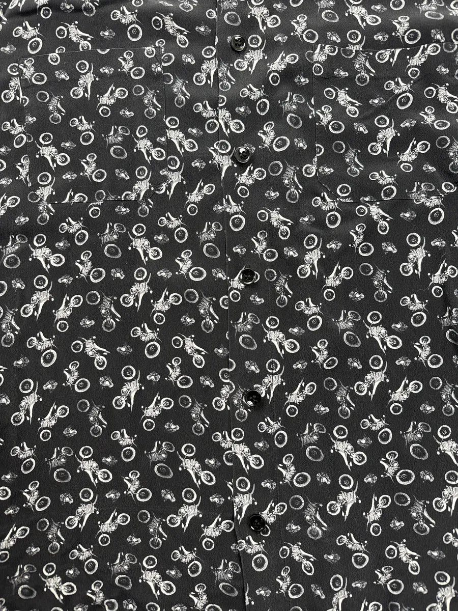 SS2018 Saint Laurent Black Silk Motocross Print Shirt XCrpbylR 7