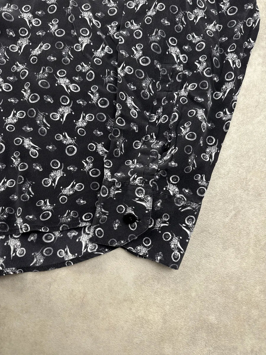 SS2018 Saint Laurent Black Silk Motocross Print Shirt XCrpbylR 8