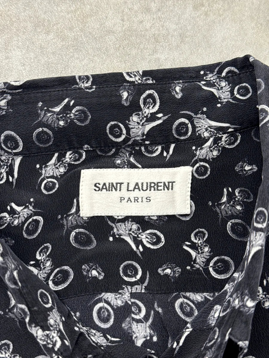 SS2018 Saint Laurent Black Silk Motocross Print Shirt XCrpbylR 10