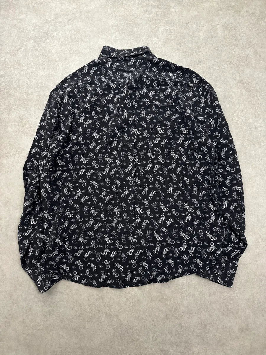 SS2018 Saint Laurent Black Silk Motocross Print Shirt XCrpbylR 1