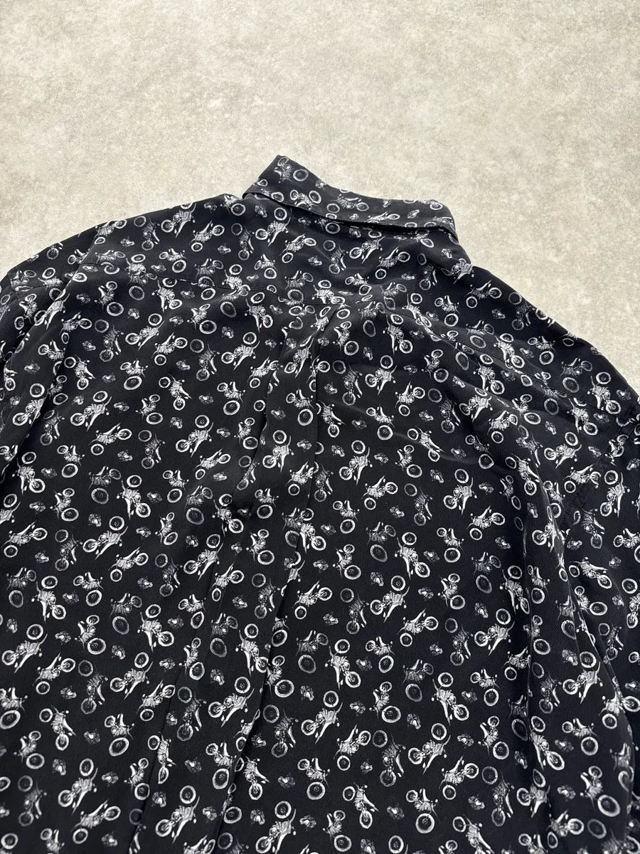 SS2018 Saint Laurent Black Silk Motocross Print Shirt XCrpbylR 5