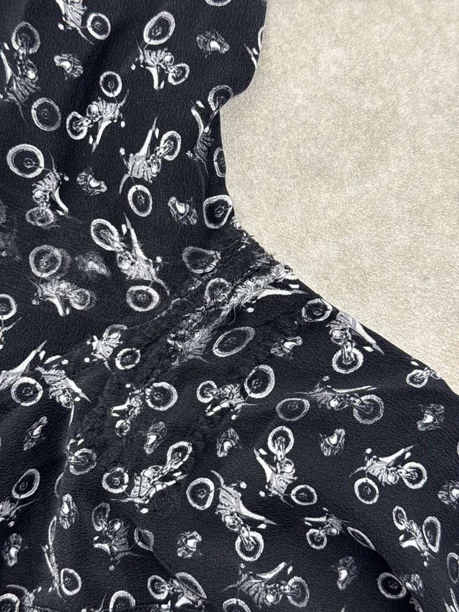 SS2018 Saint Laurent Black Silk Motocross Print Shirt XCrpbylR 9