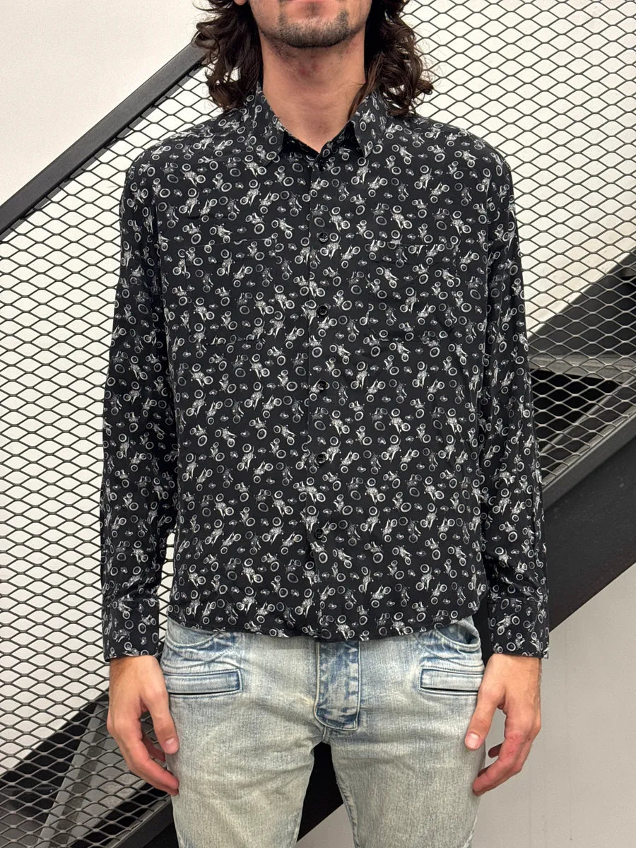 SS2018 Saint Laurent Black Silk Motocross Print Shirt XCrpbylR 2