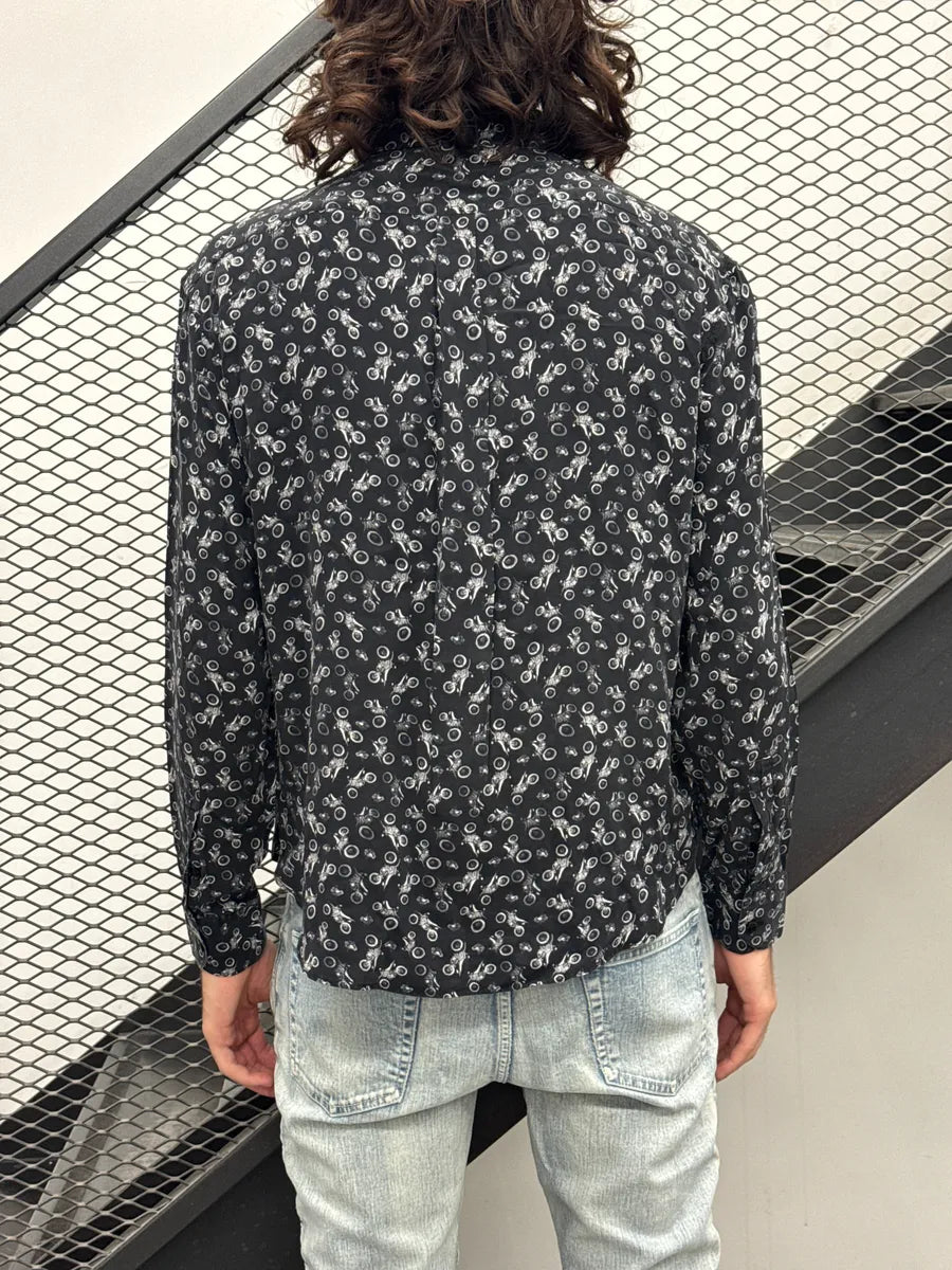 SS2018 Saint Laurent Black Silk Motocross Print Shirt XCrpbylR 3