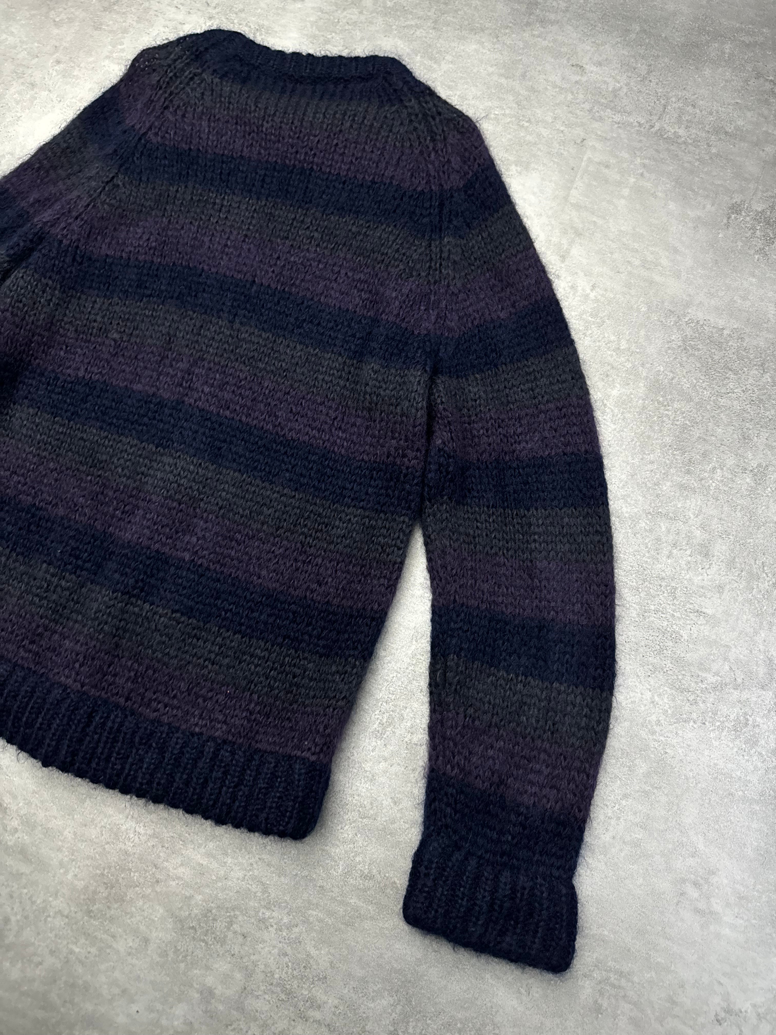 2000s Prada Mohair Striped Purple Dark Relaxed Cozy Sweater (M) - 4