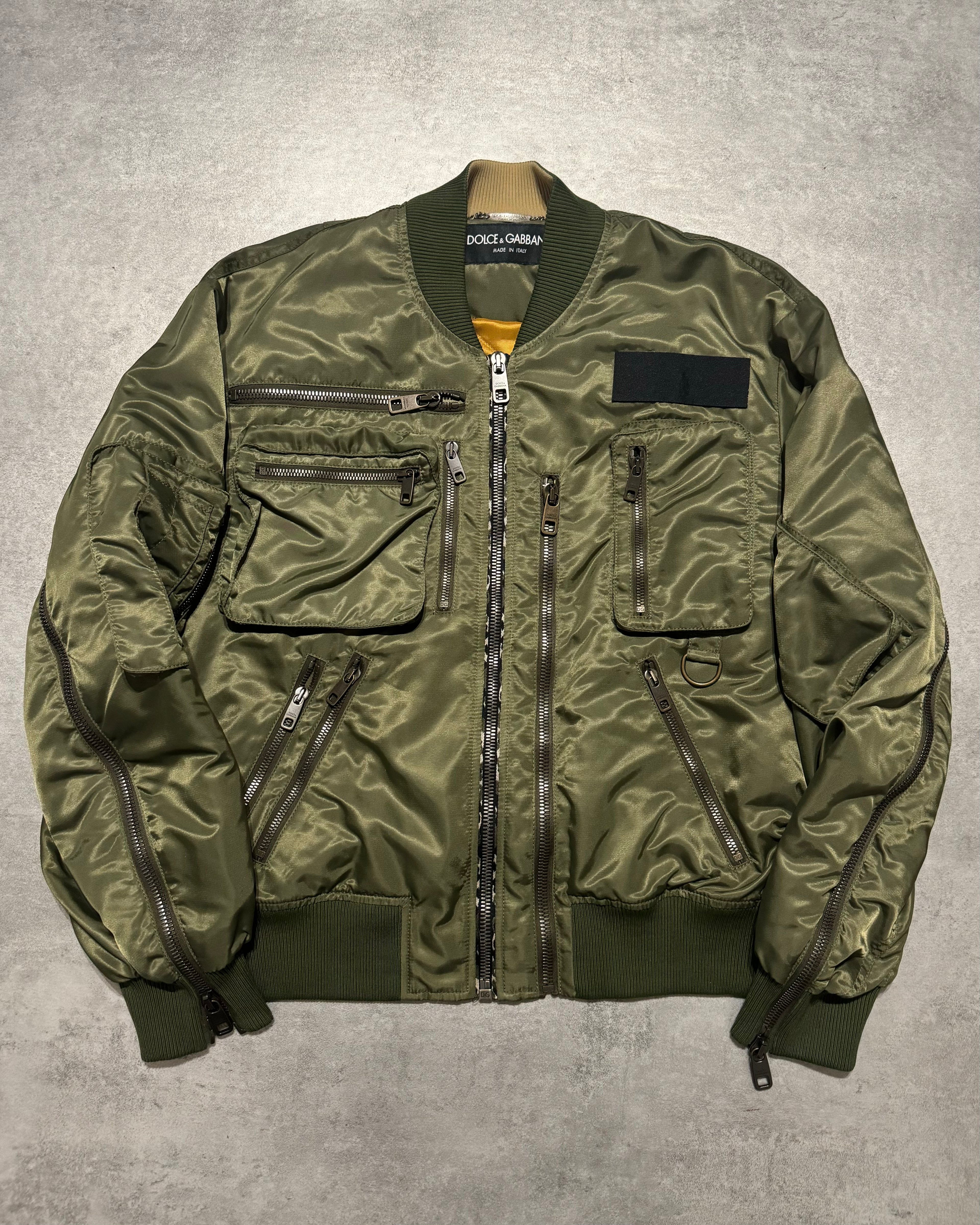 Dolce & Gabbana Olive Military Multi Zips Bomber Jacket (M/L) - 1