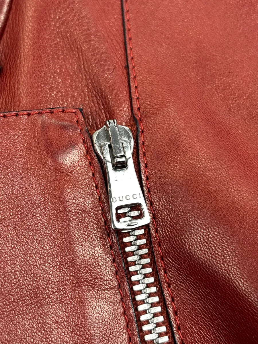 SS1999 Gucci Red Asymmetric Belt Peplum Leather Jacket XXVOqZIr 8