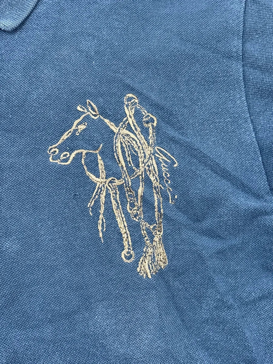 2010s Gucci Navy Horse Embroidered Signature Polo XZGDolrm 7