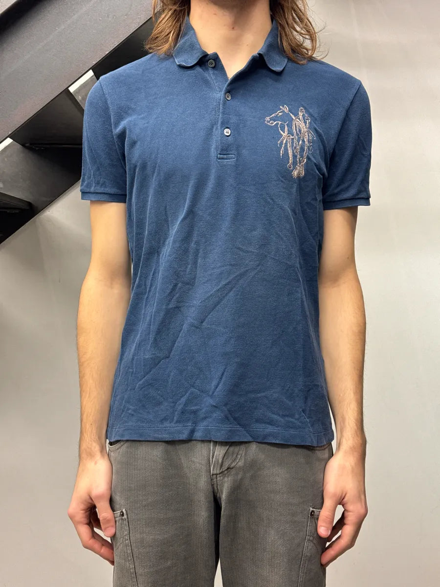 2010s Gucci Navy Horse Embroidered Signature Polo XZGDolrm 1