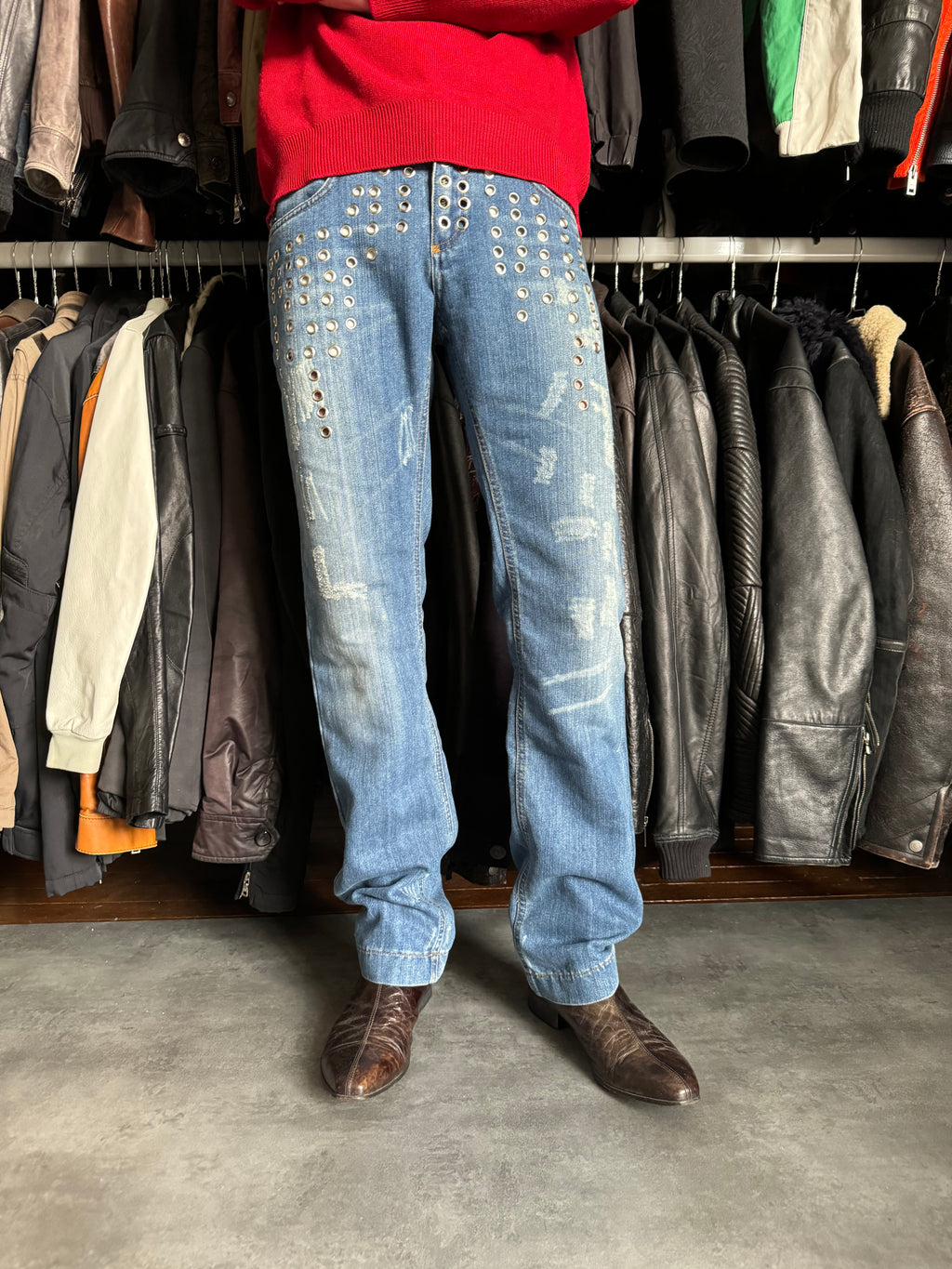 SS2006 Dolce & Gabbana Eyled Punk Holes Jeans (S) - 5