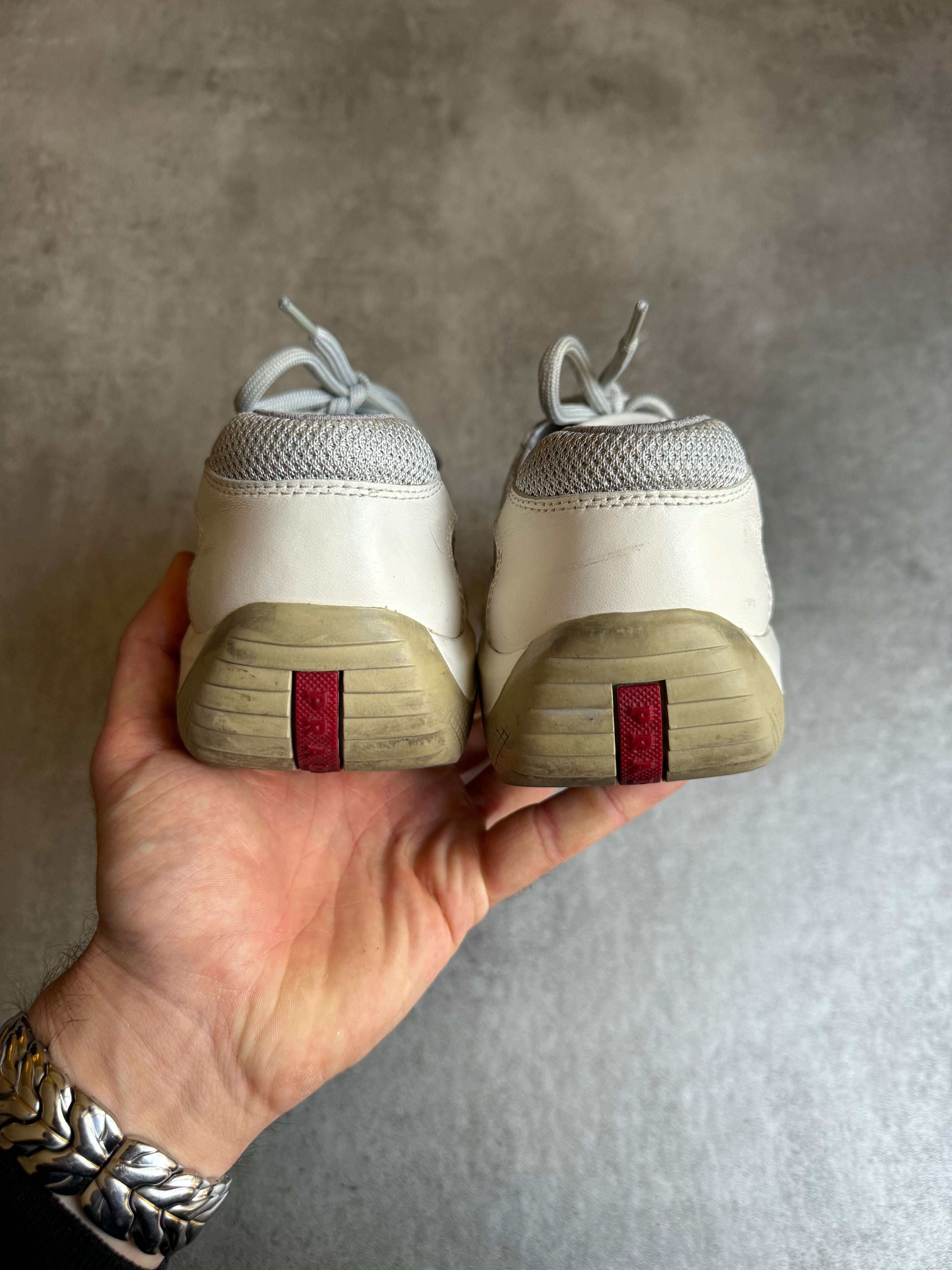 Prada America's Cup Alternative White & Silver Leather Shoes (41) - 6