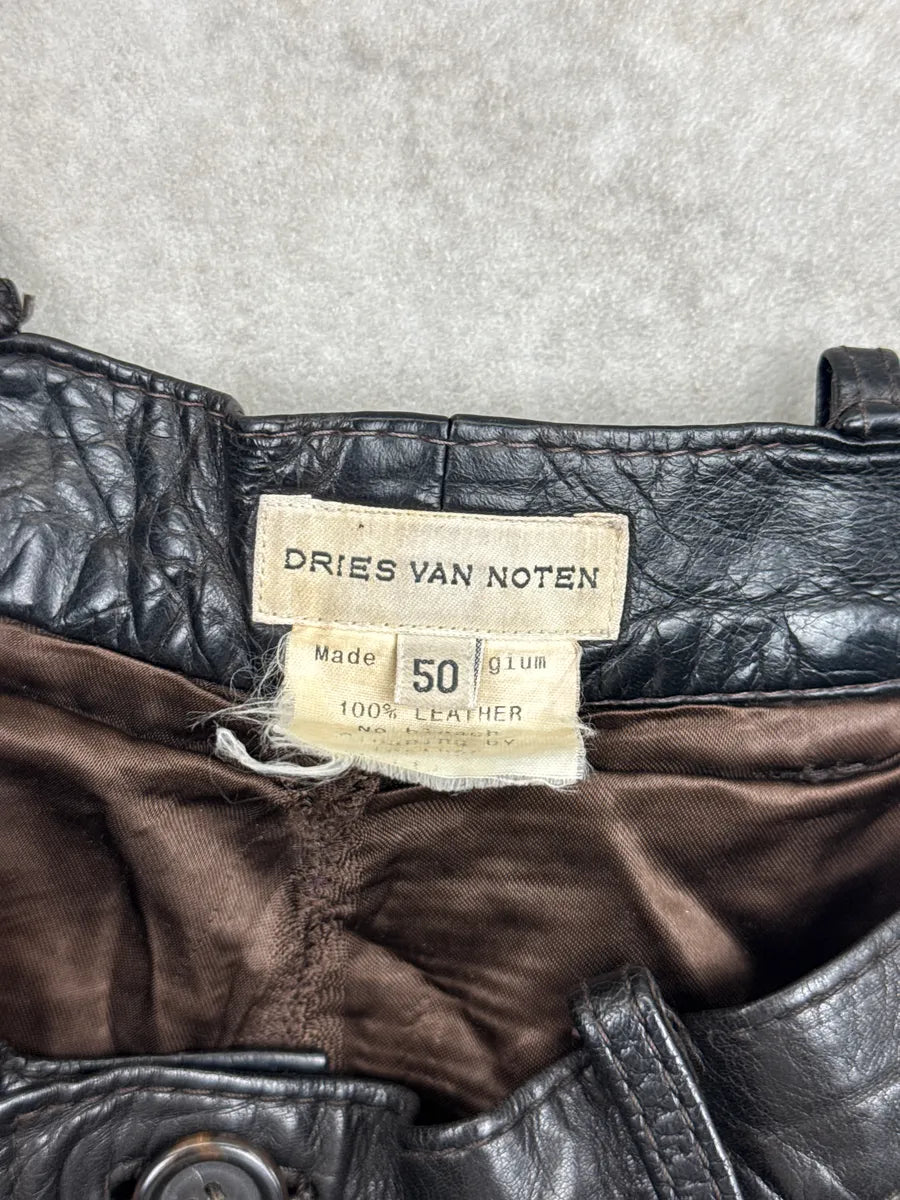 1990s Dries Van Noten Dark Brown Leather Zip Pocket Pants XnSQAgGF 10
