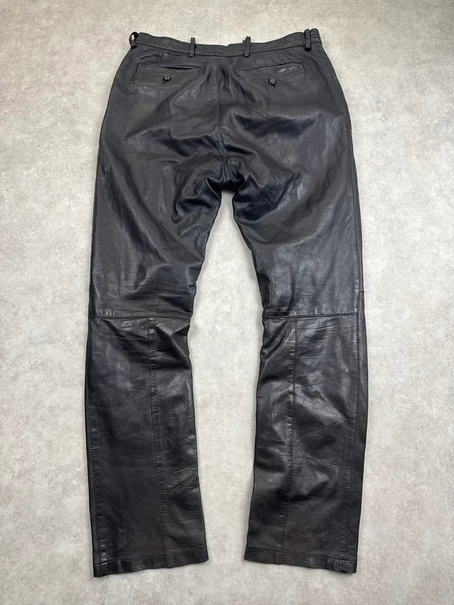 1990s Dries Van Noten Dark Brown Leather Zip Pocket Pants XnSQAgGF 1