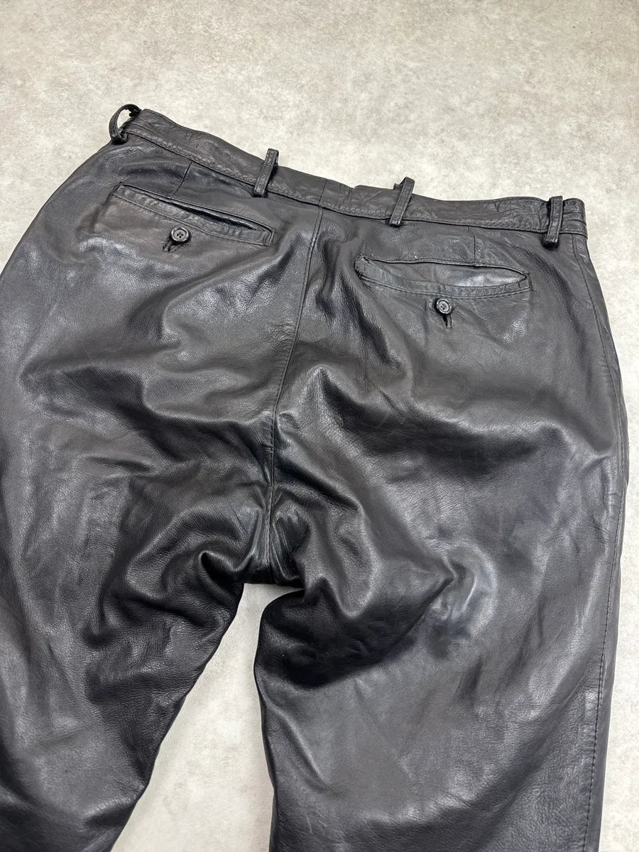 1990s Dries Van Noten Dark Brown Leather Zip Pocket Pants XnSQAgGF 6