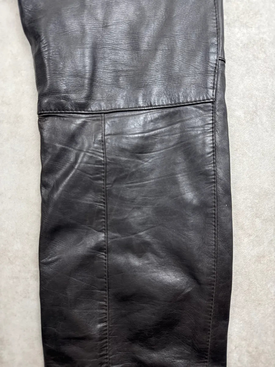 1990s Dries Van Noten Dark Brown Leather Zip Pocket Pants XnSQAgGF 7