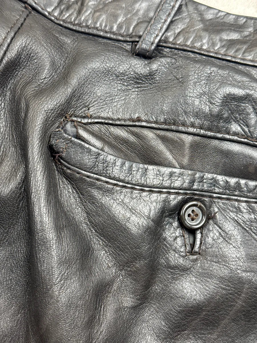 1990s Dries Van Noten Dark Brown Leather Zip Pocket Pants XnSQAgGF 9