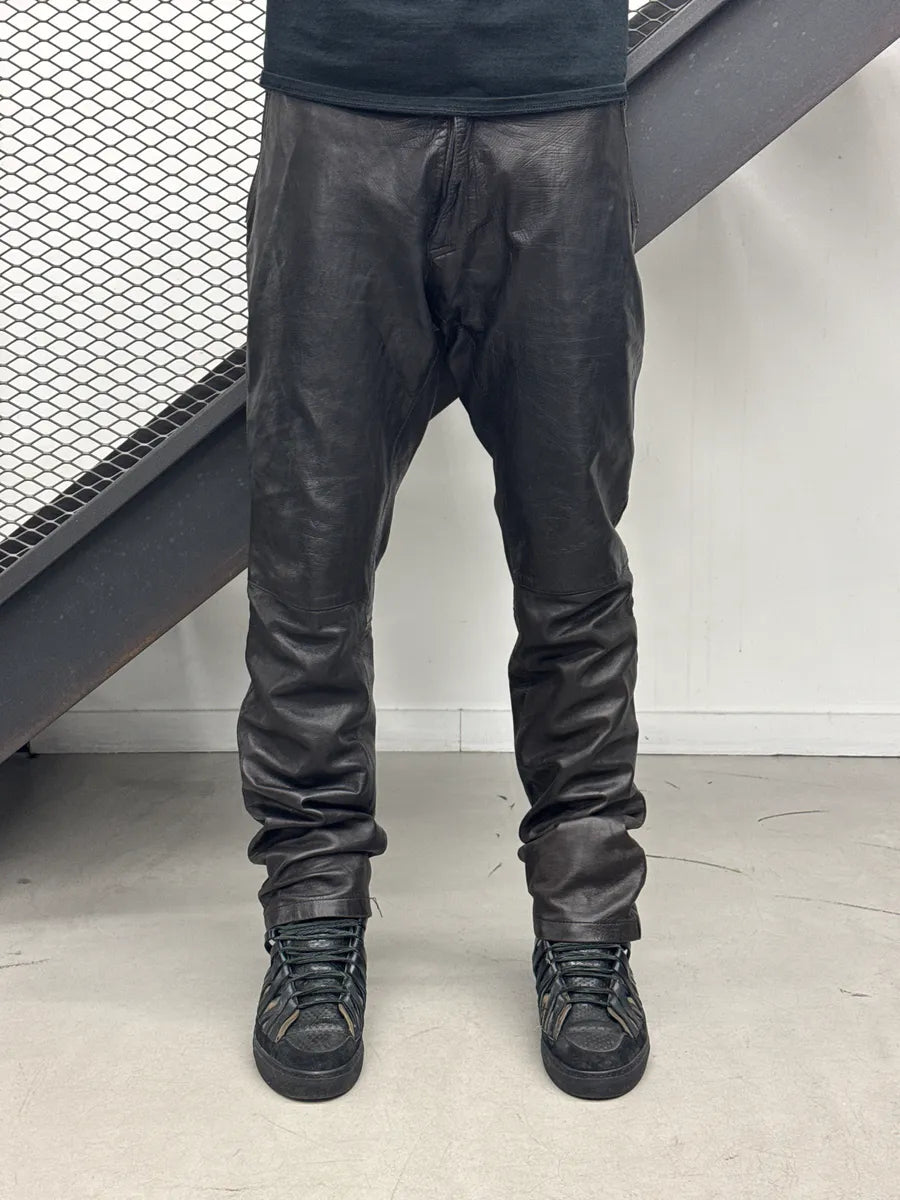 1990s Dries Van Noten Dark Brown Leather Zip Pocket Pants XnSQAgGF 2