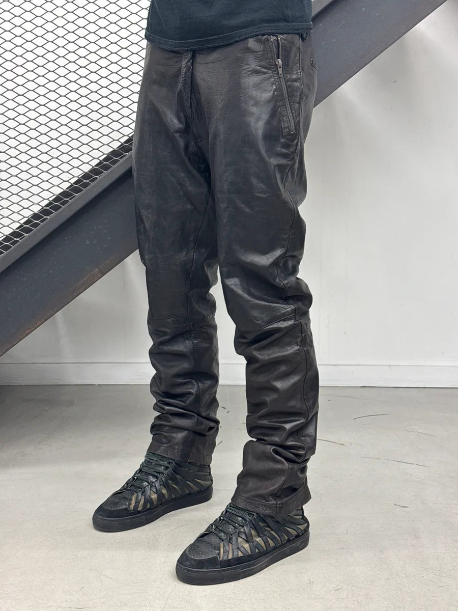 1990s Dries Van Noten Dark Brown Leather Zip Pocket Pants XnSQAgGF 3