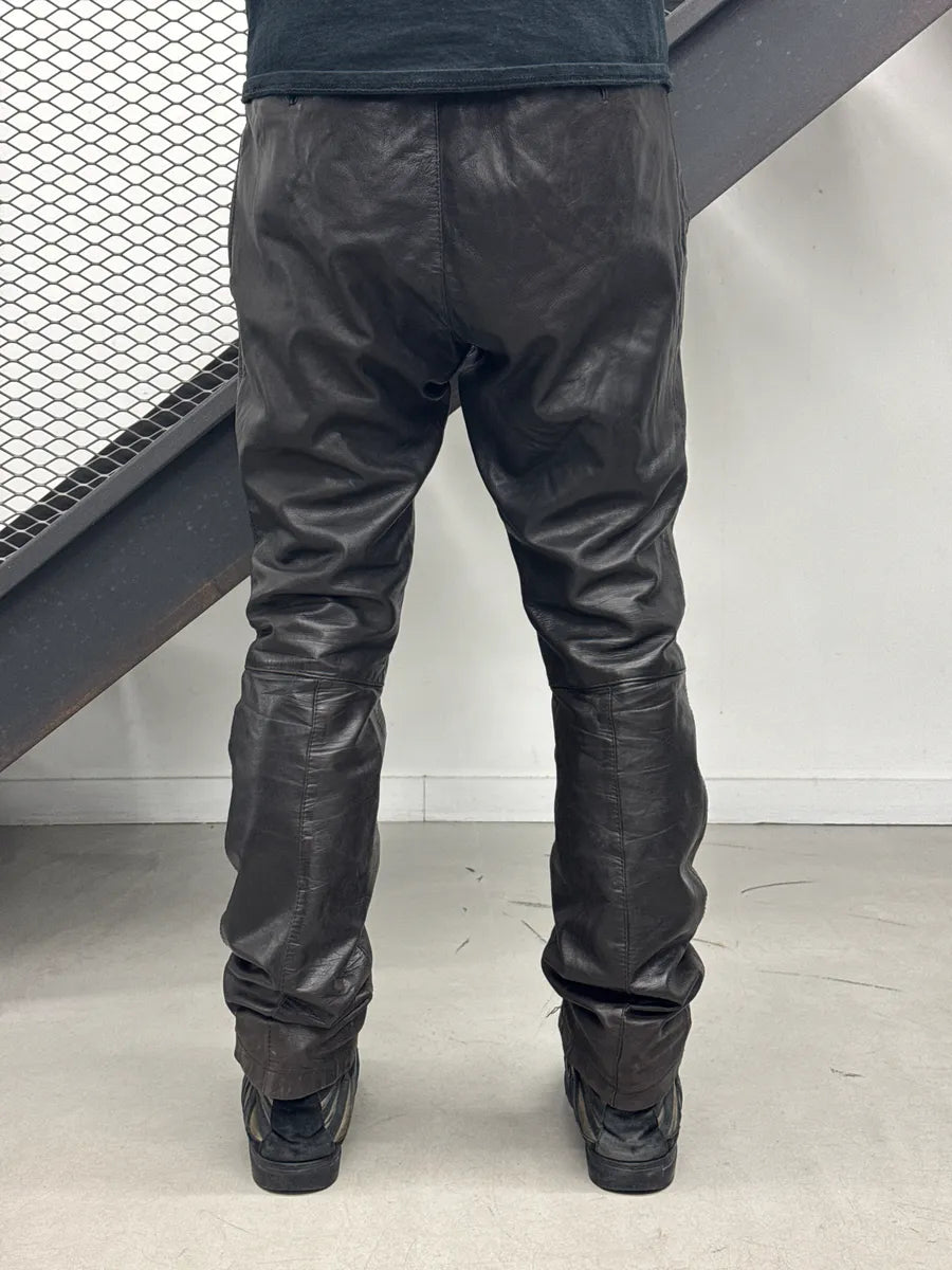 1990s Dries Van Noten Dark Brown Leather Zip Pocket Pants XnSQAgGF 4