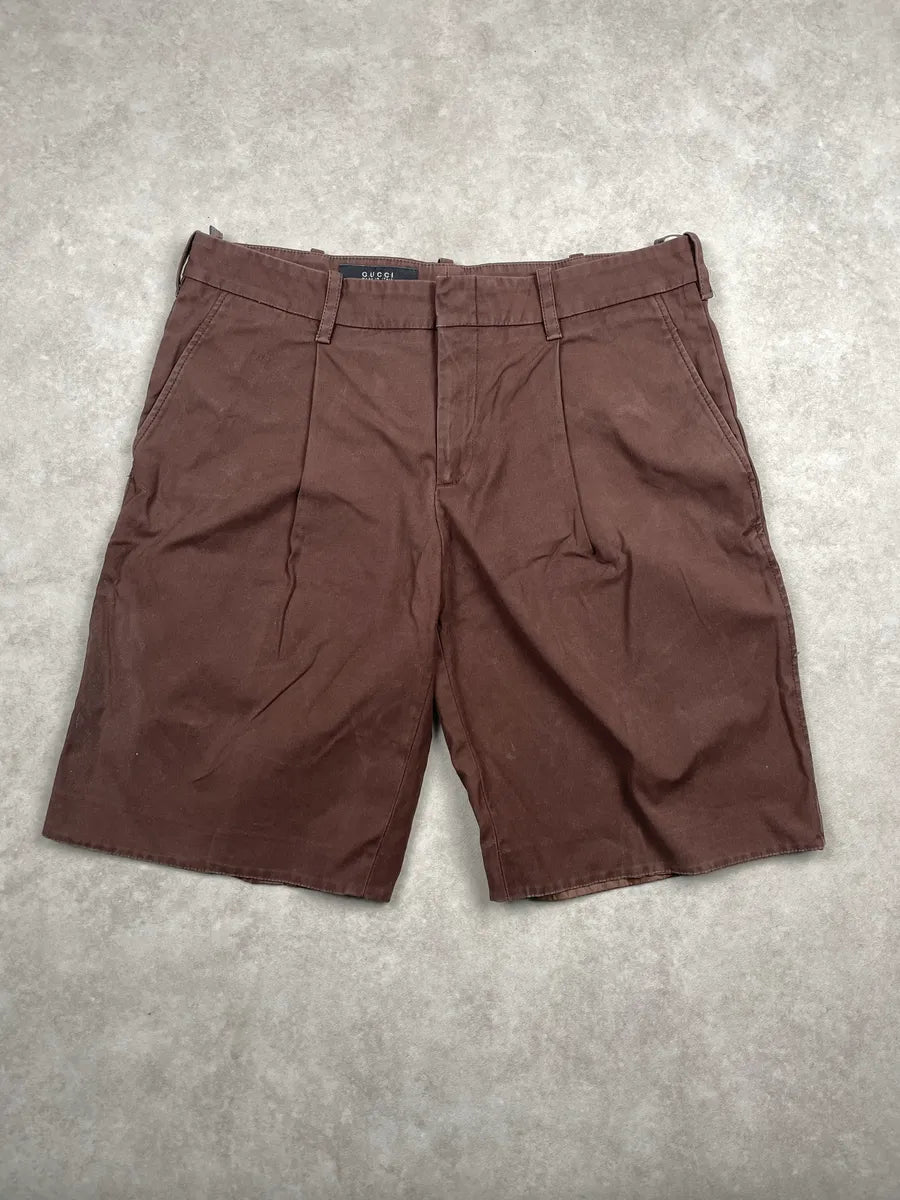 SS2006 Gucci Brown Pleated Tailored Shorts by Frida Giannini XpKHWqDf 3