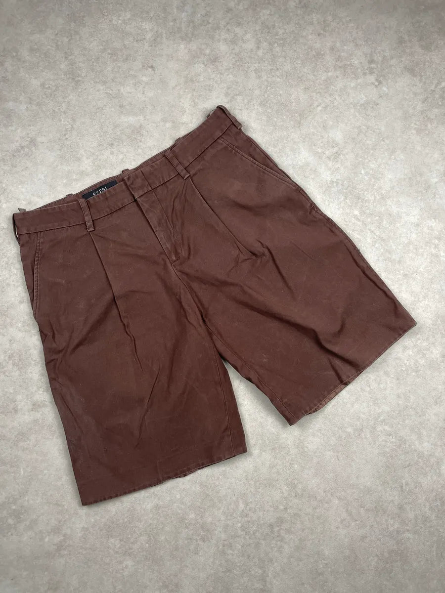 SS2006 Gucci Brown Pleated Tailored Shorts by Frida Giannini XpKHWqDf 5