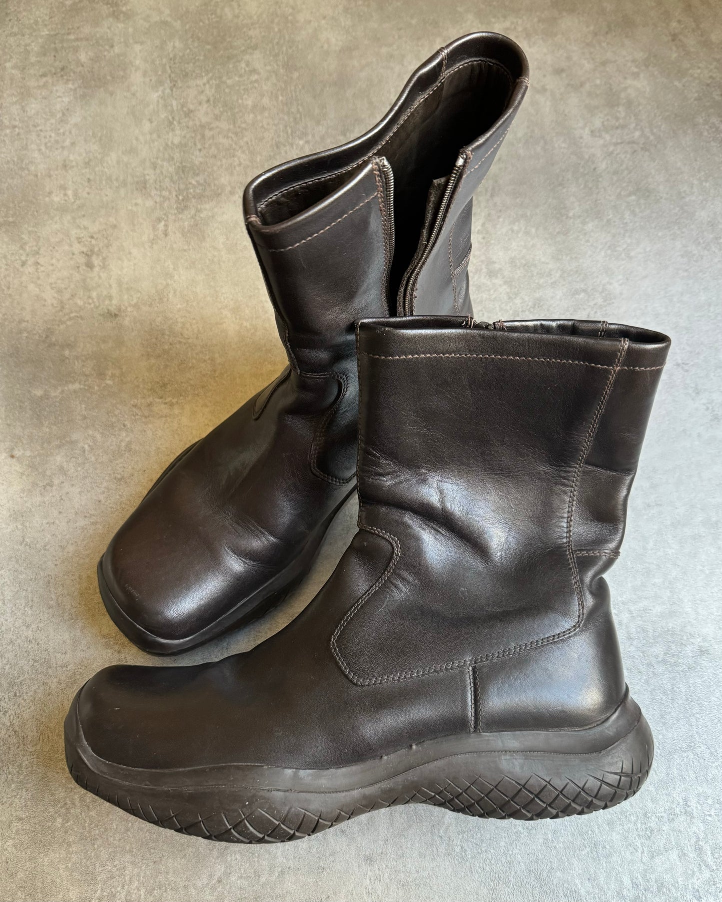 FW1999 Prada Ankle Vibram Brown Leather Boots (45) - 2